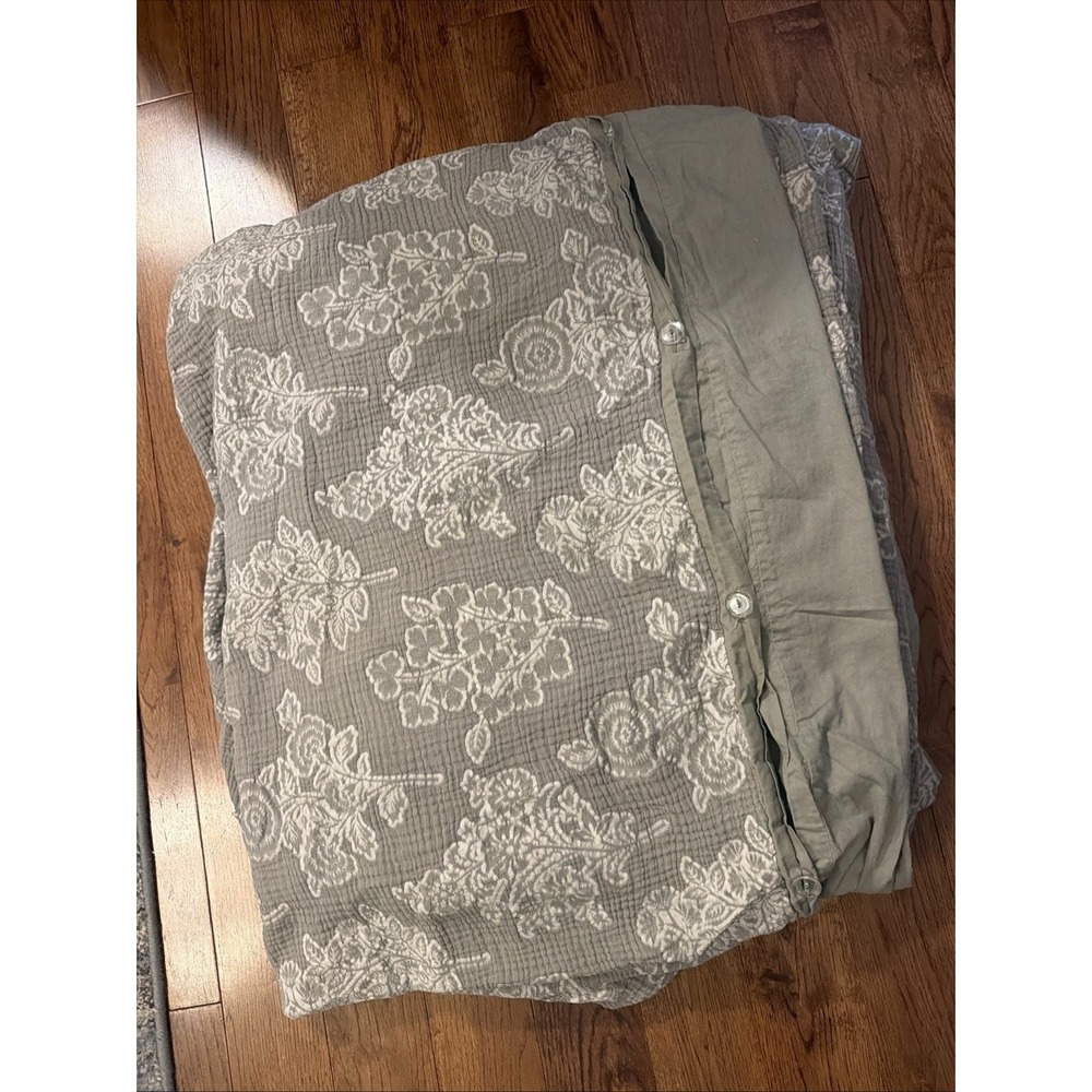 Joie King Gray White Cotton Gauze Duvet Cover No Stains Clean 84x101